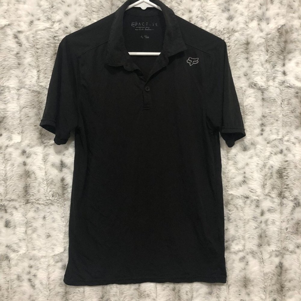 FOX Racing Tech Active Polo Shirt Mens Small Black Cotton Blend Short Sleeve